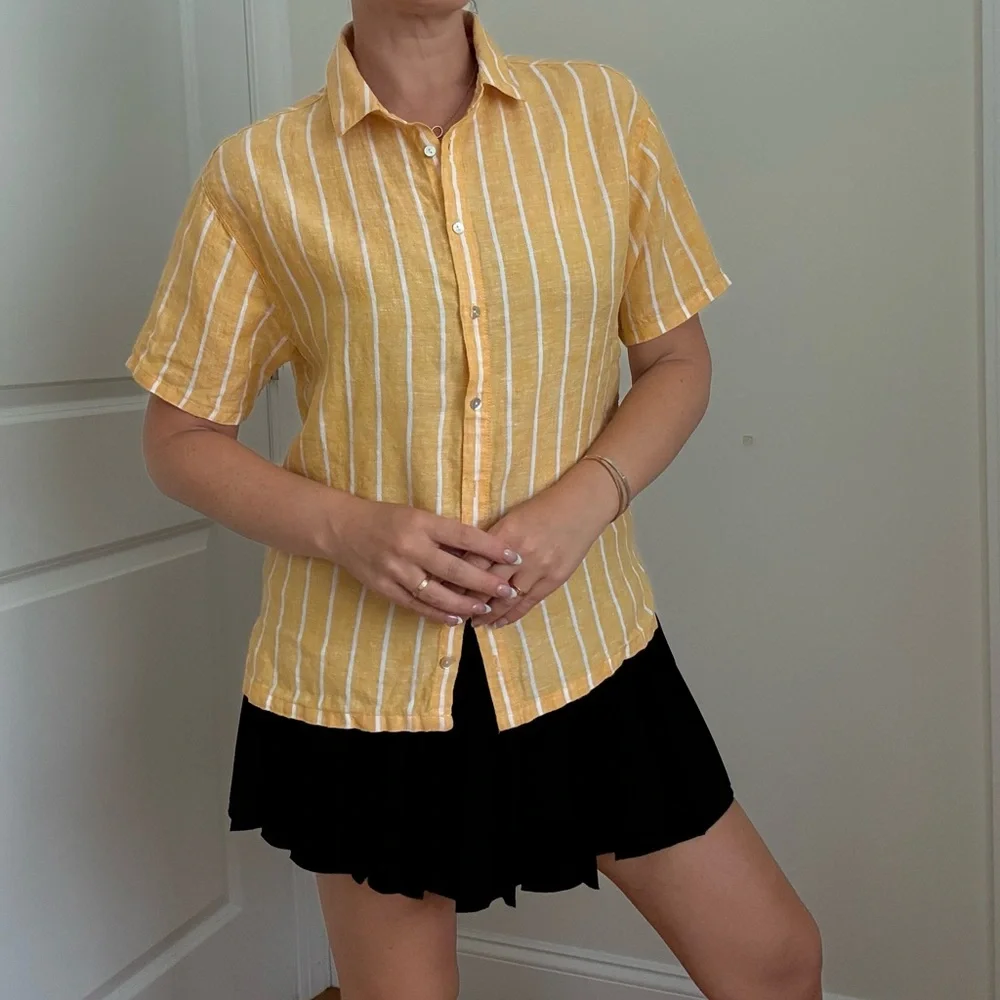 Yellow Striped Button-Up Women's Top - Picture 2 of 8